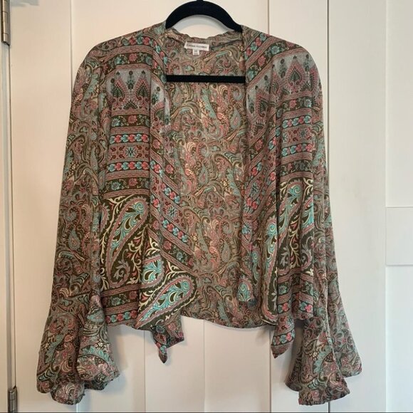 Vintage Tops - Vintage Karma Highway Boho Waterfall Top Wide Flare Sleeves Paisley Print